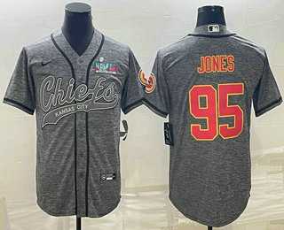Mens Kansas City Chiefs #95 Chris Jones Grey With Super Bowl LVII Patch Cool Base Stitched Baseball Jersey->kansas city chiefs->NFL Jersey